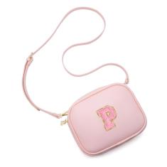 Viverte Bolsa infantil para meninas, bolsa transversal de couro sintético com inicial para meninas, presentes de aniversário personalizados, Rosa claro