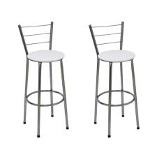 Kit 2 Banquetas Altas Cromada com Encosto Assento Branco