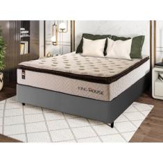 Conjunto Cama Box c/ Molas Ensacadas Quartzo Marrom Casal 138x188x71