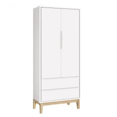 Guarda-roupa Retrô 2 Portas Classic New Branco Fosco Com Natural - Reller