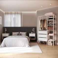Quarto com Guarda Roupa Closet de 3 Gavetas  e  2 Mesas de Cabeceira com 1 Gaveta Branco  / Mel