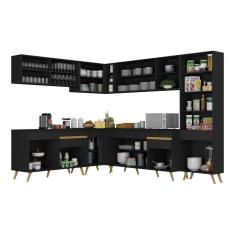 Cozinha Completa De Canto Veneza Gb Mp2065 Com Armário E Balcão Preta