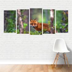 Quadro Animais Raposa Fox Floresta Árvores em Tela Canvas - Plinplin