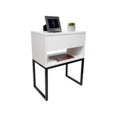 Mesa De Cabeceira Branca 40cm Gaveta e Nicho Quarto Cama Escritório Pé