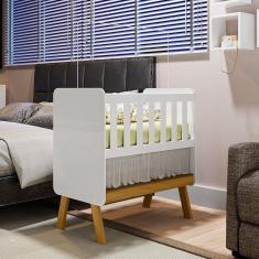 Mini Berço 3 em 1 com Colchão Ada Retrô 100% Mdf Espresso Móveis Branco Brilho/Amêndoa