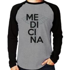 Camiseta Raglan Medicina Estudante Manga Longa - Foca na Moda, Cinza, 