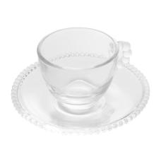 Xícara de Chá com Pires Cristal Transparente Pearl Pérola 180ml Wolff