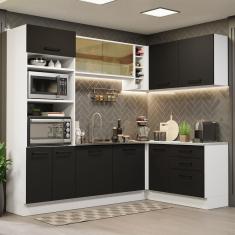Cozinha Completa de Canto Madesa Agata 399001 com Armário e Balcão (Sem Tampo e Pia) - Branco/Preto