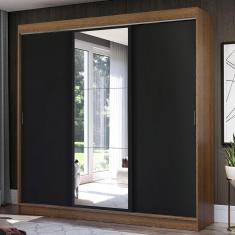 Guarda-Roupa Casal Madesa Istambul 3 Portas de Correr com Espelho 3 Gavetas - Rustic/Preto
