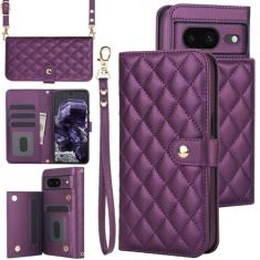 Capa carteira para Google Pixel 8A com suporte para cartão, capa flip de couro com bloqueio RFID, fecho magnético, à prova de choque, resistente, capa protetora de pulso transversal para Google Pixel