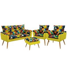 Namoradeira e 2 Poltronas Beta com Puff Lunar F-015 Sued Estampado Col