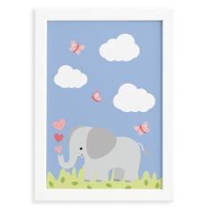 Quadro Safari Menina Elefante Moldura Branca 22x32cm - Quartinhos