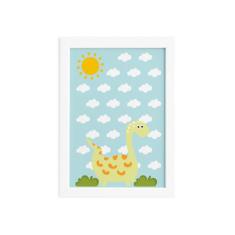 Quadro Infantil Dinossauro Baby Amarelo 22x32 Moldura Branca - Quartin