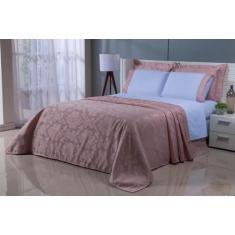 Kit Cobre Leito Jaquard Com Jogo De Lençol Viúva 7Peças Rose - Miguel 