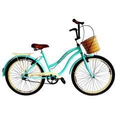 Bicicleta feminina aro 26 c/ cesta tipo vime s/ marcha tifny