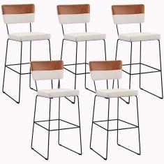 Kit 05 Banquetas Altas Faixa Camel Linho Cru