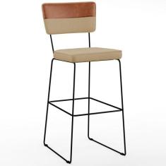 Banqueta Alta Cozinha Sala Jantar Allana L02 Faixa Corano Camel Linho 