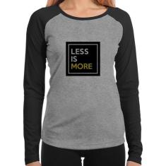Baby Look Raglan Less is More Manga Longa - Foca na Moda, Cinza, Preto