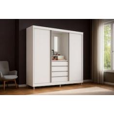 Guarda-Roupa Casal Bartira Fortaleza II 2 Portas de Correr 4 Gavetas Externas 1 Espelho Fixo MDP - 184,5cm de Largura