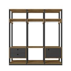 Guarda-Roupa Closet Modulado Titan 1 Porta 2 Gavetas Preto e Freijó