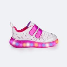 Tênis De Led Pampili Liz Luz Holográfico Pink Branco 682.021-Feminino