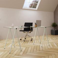 Escrivaninha de Vidro Itaim Cavalete Base Ferro Branco