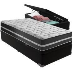 Cama Box Baú e Colchão Classic Preto Molas ensacadas Solteiro Anjos,  