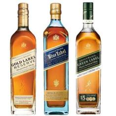 Combo Whisky Johnnie Walker Blue, Green E Gold Label 750ml