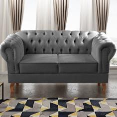 Sofá 2 Lugares Decoração Sara Recepção Dom Pedro Chesterfield Cinza grafite