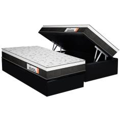 Cama Box Baú Solteiro: Colchão Anatômico Plumatex Falcon Ultra Firme + Base Crc Suede Black(88x188)