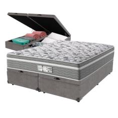 Cama Box Baú Cinza e Colchão Queen Evolution Molas Ensacadas Probel