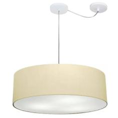 Lustre Pendente Cilíndrico Com Desvio Md-4262 Cúpula em Tecido 55x15cm Algodão Crú - Bivolt
