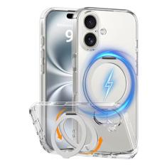 COOLQO Capa magnética para iPhone 16 com suporte, compatível com MagSafe, proteção contra quedas de nível militar, não amarela, resistente a arranhões, capa protetora traseira à prova de choque fina,