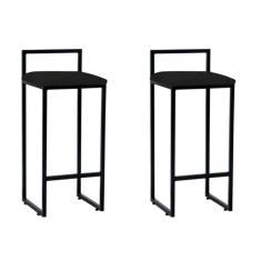 kit 2 Banquetas Alta Bistro Bar Aço Preto Assento Corino Preto