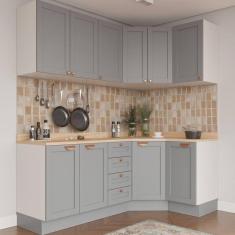 Cozinha Modulada 6 Peças com Tampo 3 Aéreos 6 Portas e 3 Balcões Arizona CabeCasa MadeiraMadeira Branco/Cinza