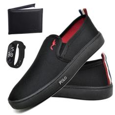 Kit Tênis Slip On Masculino Lona + Relógio Digital + Carteira - Polo B