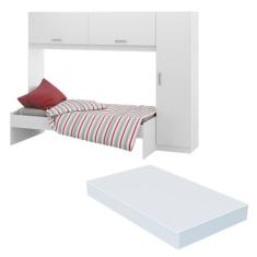 Cama Solteiro com Colchão Incluso e Guarda Roupa Multimóveis Branco