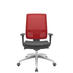 Cadeira Office Brizza Tela Vermelha Assento Vinil Preto Autocompensado