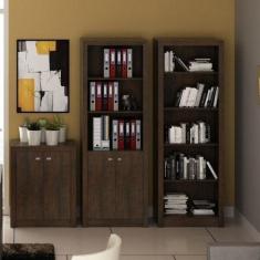 Kit 3 Armários para Escritório com Balcão, Armário e Estante Espresso 