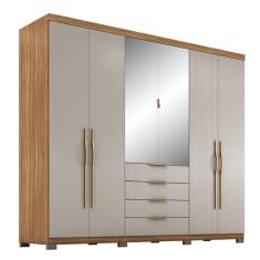 Guarda Roupa Casal Giardino 6 Portas Articuladas MDP com Espelho Amêndola Nude Prime TX Demóbile