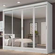 Guarda Roupa Casal Austin 4 Portas de Correr 3 Gavetas MDP com Espelho Branco Madesa