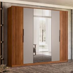 Guarda Roupa Casal Atrice 6 Portas de Giro 6 Gavetas MDP Com Espelho Nogueira Touch Demóbile