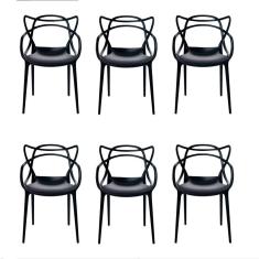 Kit c/6 Cadeira Allegra Masters Polipropileno Sala,Cozinha, Jantar, Empilhavel Preta