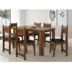 Conjunto Sala de Jantar Mesa 6 Cadeiras Nicoli Sonetto Móveis Castanho Rústico/Preto