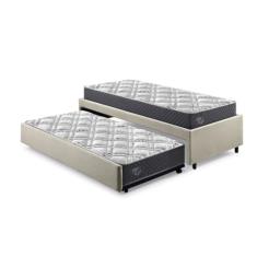 Bicama Box Solteiro 88x188 Linho com Dois Colchões Adapto Molas Ensacadas Ecoflex Bege/Cinza