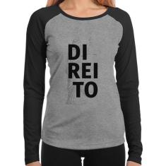 Baby Look Raglan Direito Estudante Manga Longa - Foca na Moda, Cinza, 