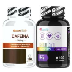 Cafeina Pura 200mg 120 Caps + Multivitaminico 120 Caps Growth
