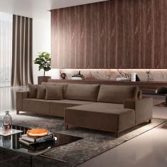 Sofá com Chaise 4 Lugares Bouclê 270 Cm Grécia Marrom