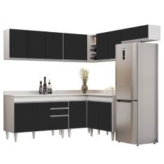 Armário De Cozinha Modulado De Canto 7 Peças Cp20 Balcão Com Tampo Branco/preto - Lumil