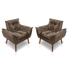 Kit 02 Poltrona Opala Decorativa Suede Marrom